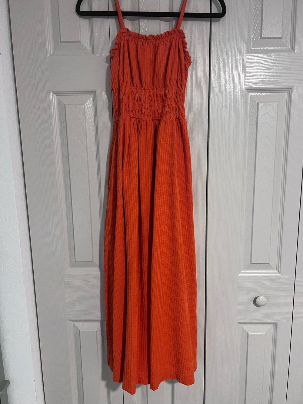 LOFT Orange Smocked Maxi Dress with Spaghetti Straps